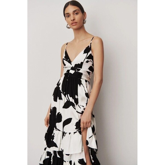 Anthropologie Hutch Guthrie Sleeveless Floral V-Neck Slit Satin Maxi Dress Sz 8 - Picture 4 of 9